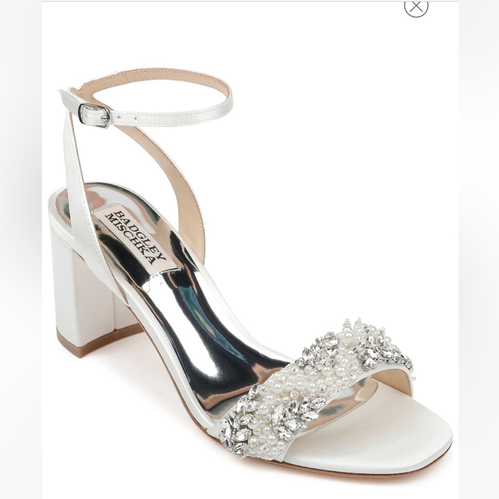 Badgley Mischka Clara shoes in soft white satin- bridal heels 3 inch